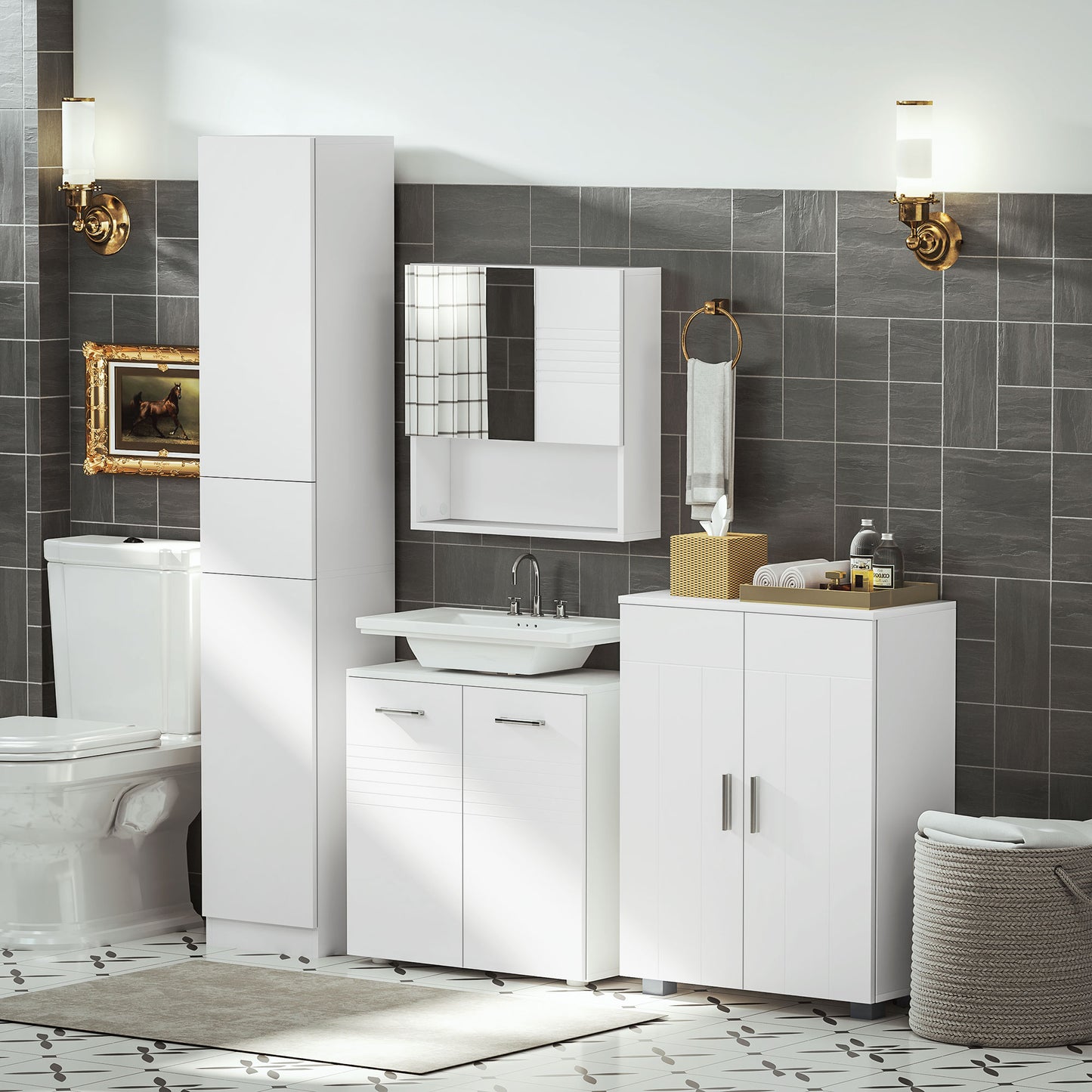 HOMCOM Tall Bathroom Storage Cabinet with Three-position Adjustable Shelves For Neutral Style, Hallway White