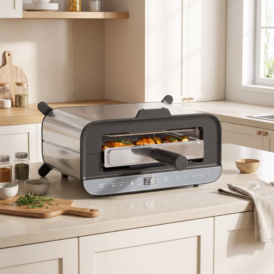 HOMCOM 3-in-1 Electric Mini Oven, Long Slot Toaster and Tabletop Grill, with LED Display, 60 Min Timer, Stainless Steel, 1700W