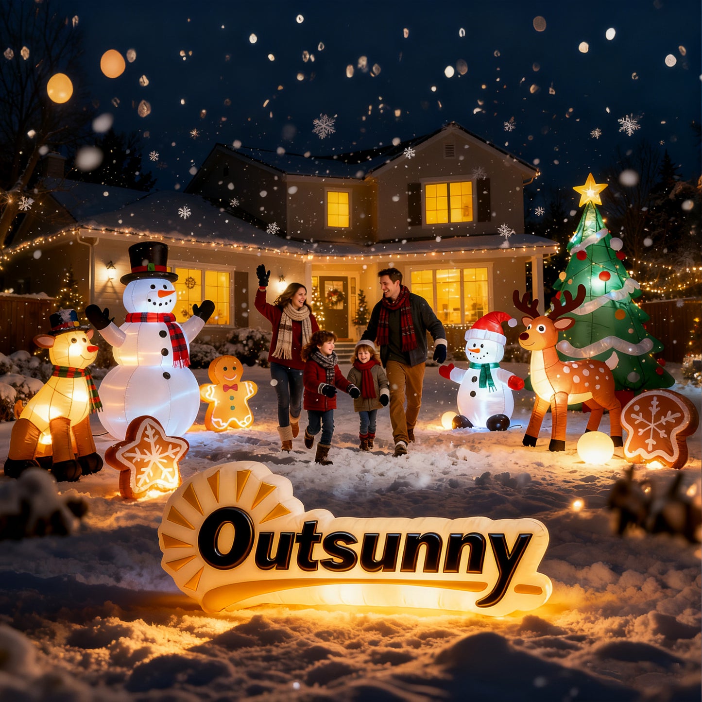 Outsunny 8ft Inflatable Christmas Santa Claus Holds Light Sign of Blessings, Blow-Up Outdoor LED Yard Display for Lawn Garden Party