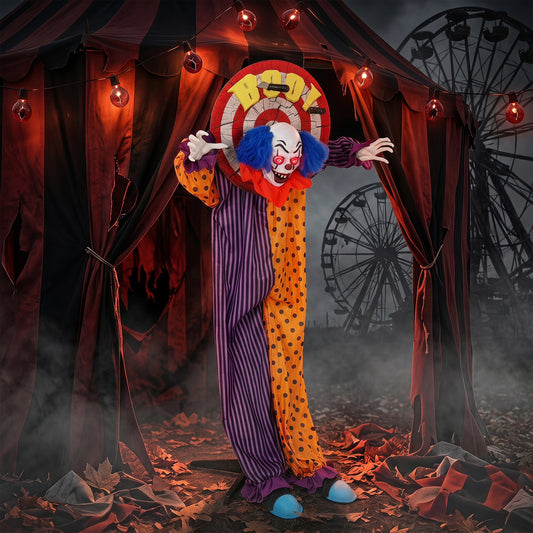 HOMCOM 167 cm Life Size Animated Clown Halloween Decoration, Scary Halloween Animatronics Decor with Sound Touch Activated