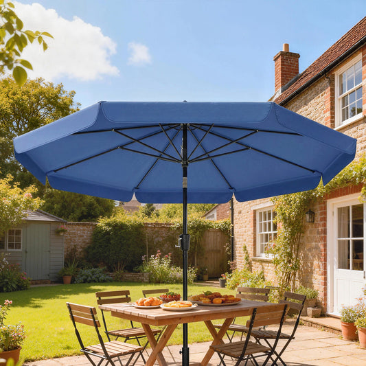 Outsunny 3 m Garden Parasol with Tilt Mechanism & Crank Handle, UPF 30+ Patio Umbrella Outdoor Table Umbrella, Dark Blue