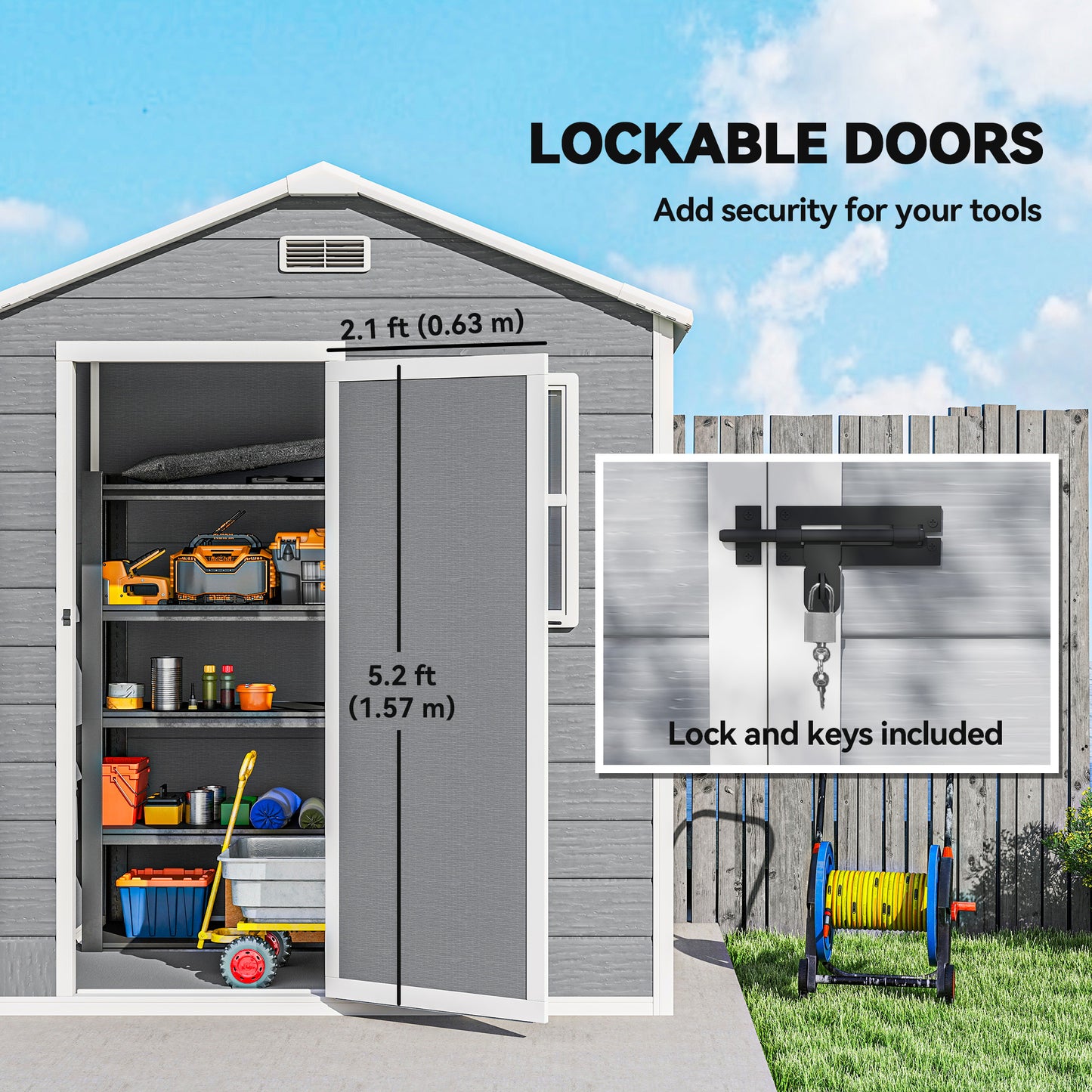 Outsunny 6 x 4ft Plastic Shed with Floor, Wood Effect Resin Garden Shed with Window, Lockable Door, Lock and Keys, Vents, All Weather Resistant for Outdoor, Patio, Lawn, Grey