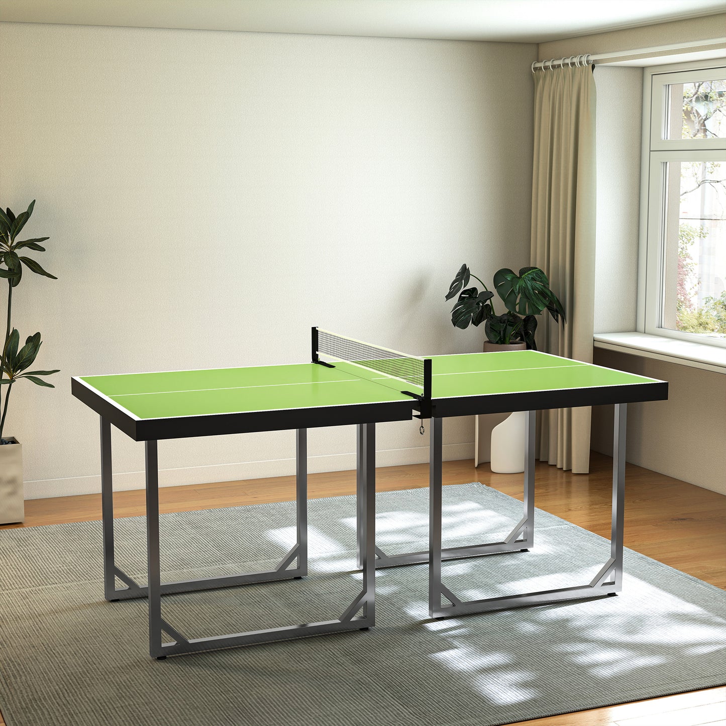 HOMCOM 6ft Table Tennis Table, Ping Pong Table with Net, Foldable and Portable Ping Pong Set for Indoor Outdoor Use, Easy Assemble, Midsize, Green