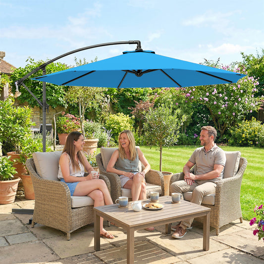 Outsunny 3m Overhanging Cantilever Parasol, with Cross Base - Blue