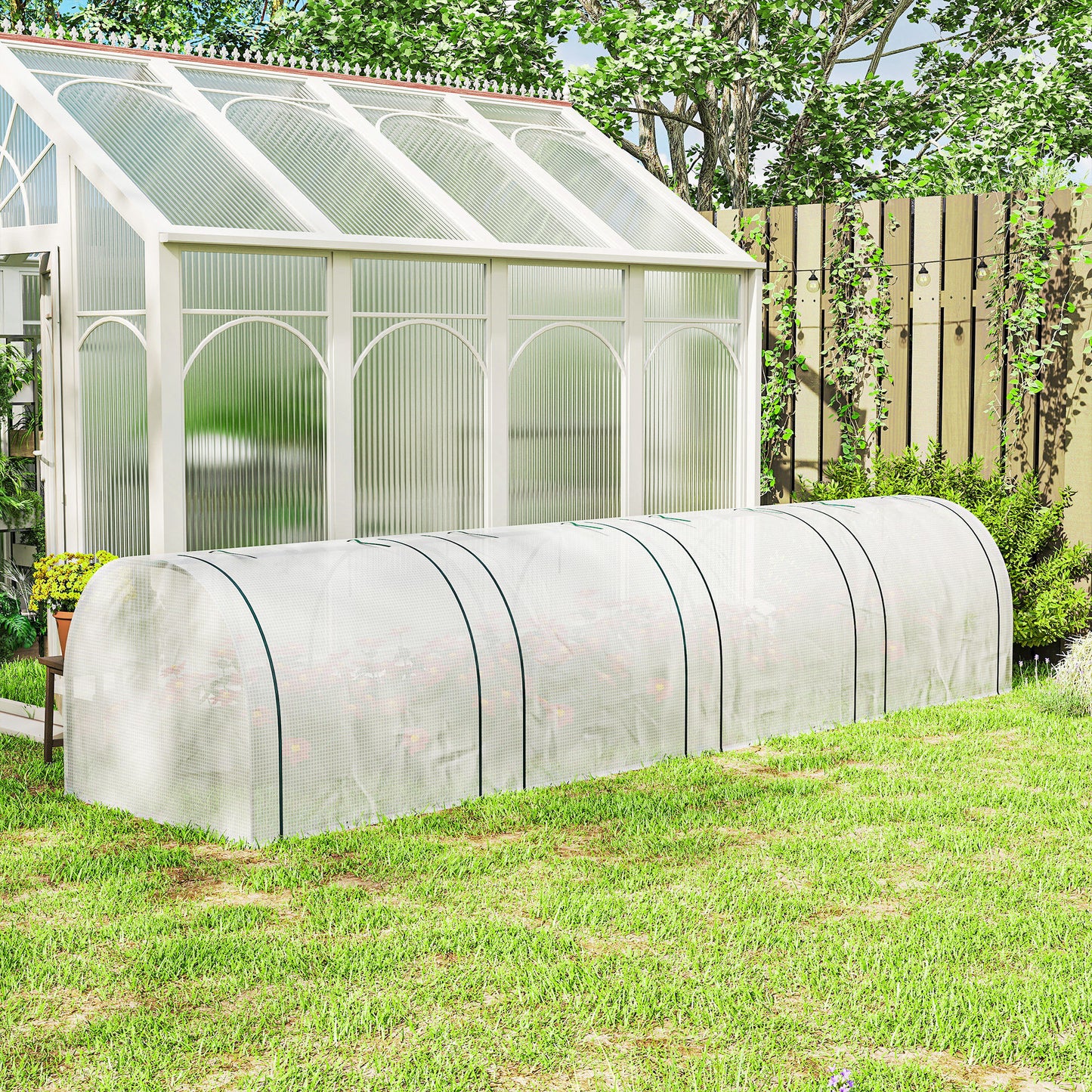 Outsunny 395 x 100 cm Low Tunnel Greenhouse - White