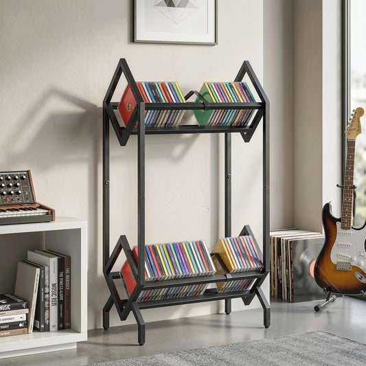 HOMCOM 50 CD Storage Rack, 2-Tier Metal CD Storage Unit, Free Standing, Easy to Assemble, Black