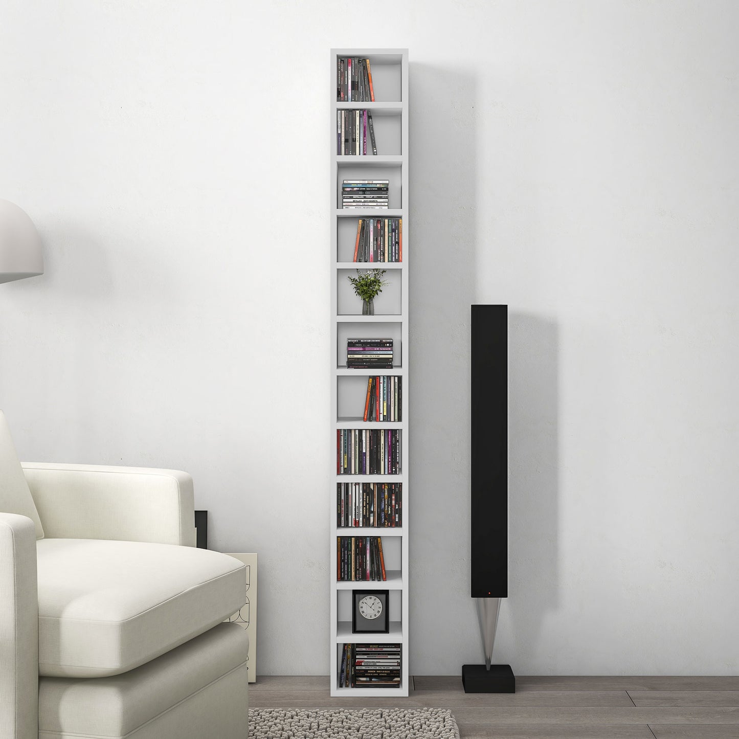 HOMCOM 204 CD Tall Narrow Media Storage Tower - White--ChewyGames-ChewyGames