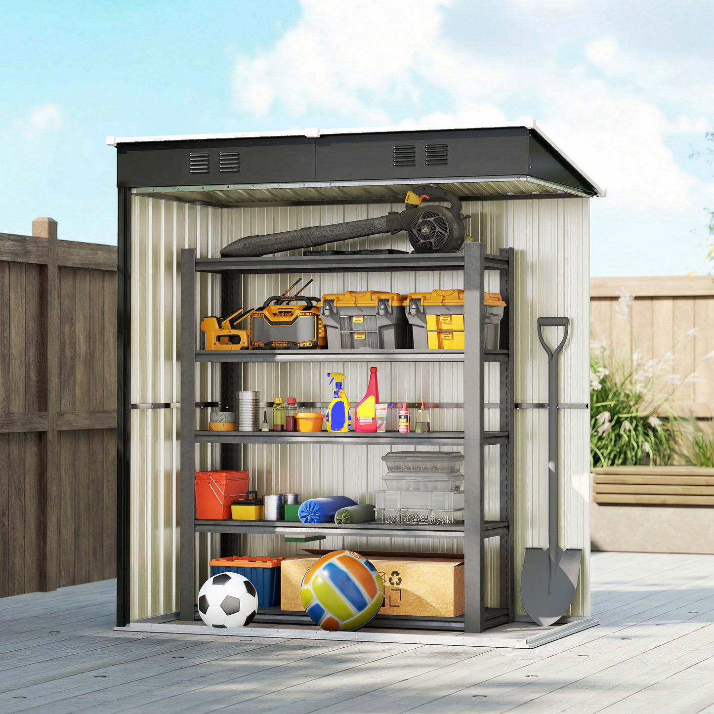 Outsunny 5 x 3 ft Lean-to Garden Shed, Outdoor Storage Shed with Lockable Door and Vents, Dark Grey