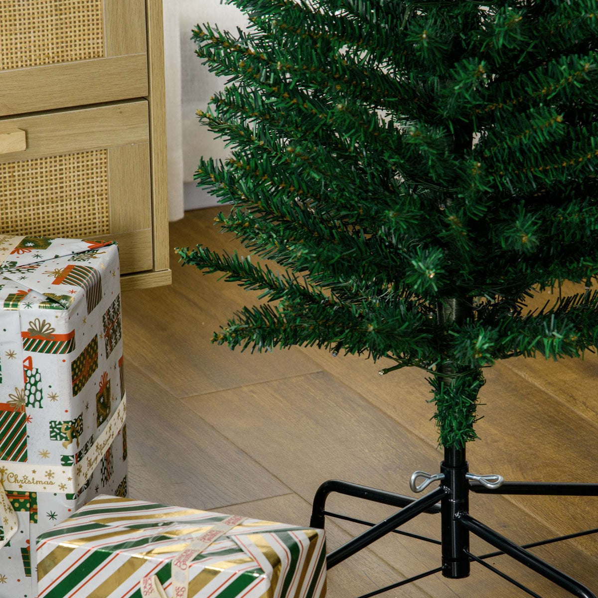 HOMCOM 6' Artificial Prelit Christmas Trees Holiday Décor with Colourful LED Lights, Pencil Shape, Steel Base