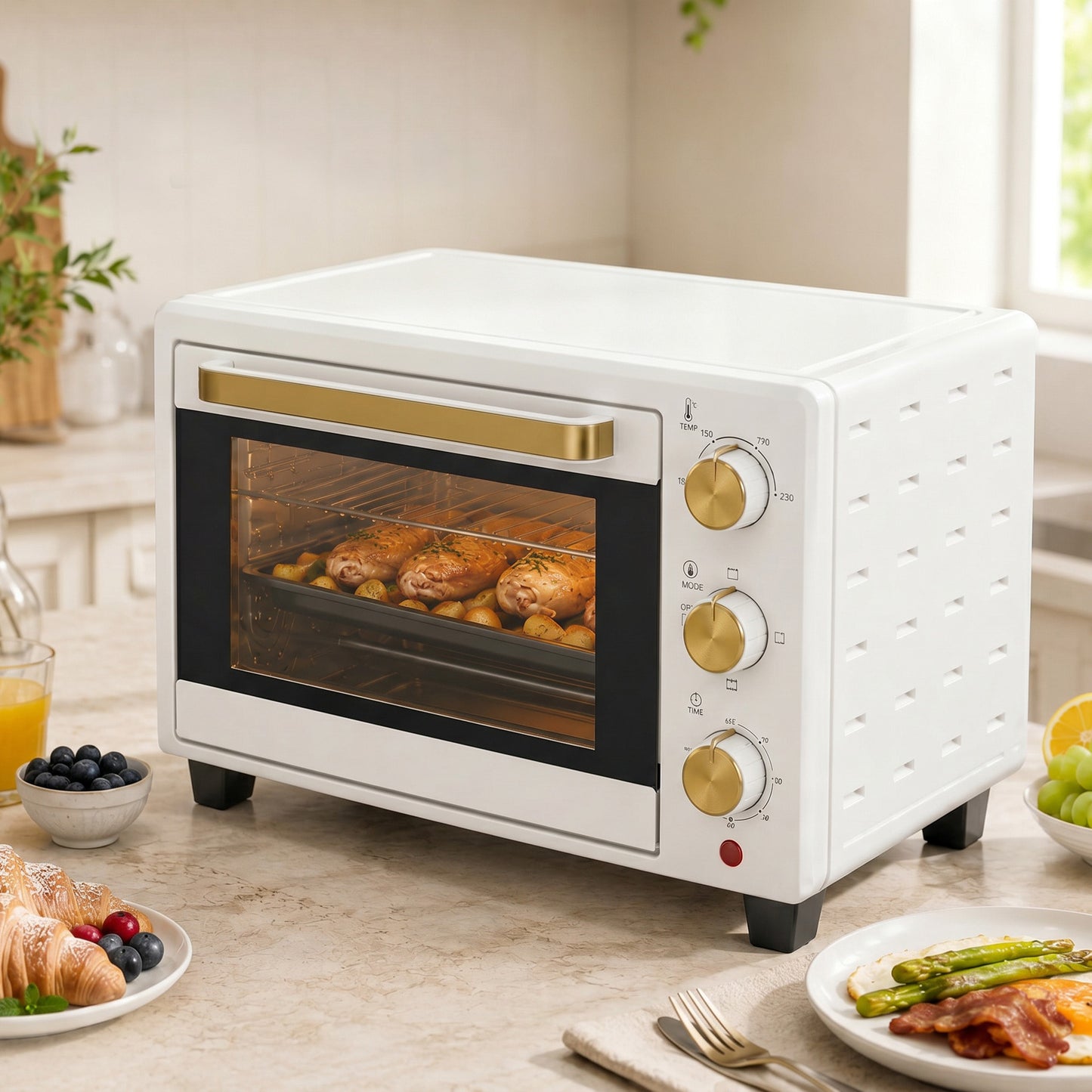 HOMCOM 21L Mini Countertop Oven, 100°C-230°C Adjustable Temperature, White