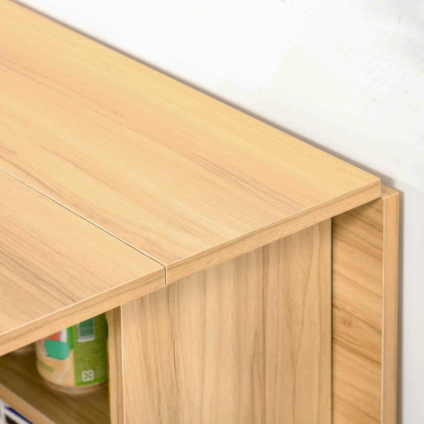 HOMCOM Folding Dining Table, Drop Leaf Table for Small Spaces, Foldable Rectangular Tabletop with Storage Shelves for Kitchen, Dining Room, Teak