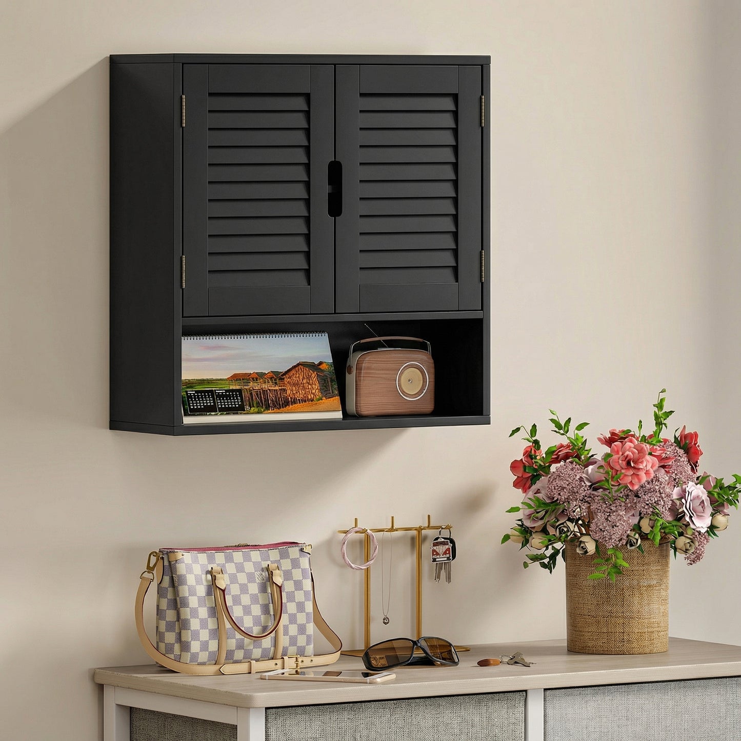 HOMCOM Bathroom Cabinet, Wall Mounted Storage Cabinet with Adjustable Shelves, 60 x 20 x 60 cm, Black