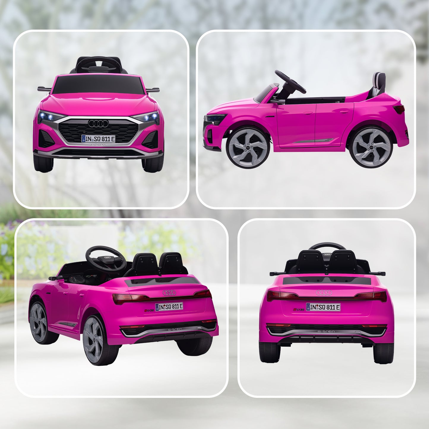 AIYAPLAY Audi Q8 e-tron Sportback Licensed 12V Ride on Car w/ Remote, 4 Spring Suspension Wheels, Headlights, Music, Horn - Pink