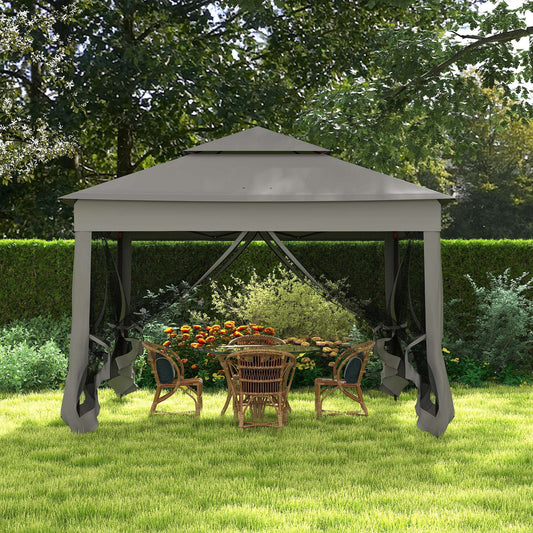 Outsunny 3 x 3(m) Pop Up Gazebo, Double-roof Garden Tent with Netting and Carry Bag, Party Event Shelter for Outdoor Patio, Dark Grey