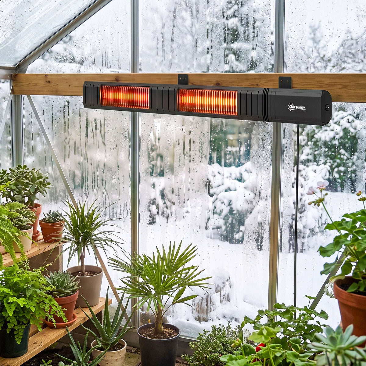 Outsunny 3000 W Electric Infrared Patio Heater, Wall Mounted IP65 Garden Heater with 9 Heat Settings, 24 H Timer, Black