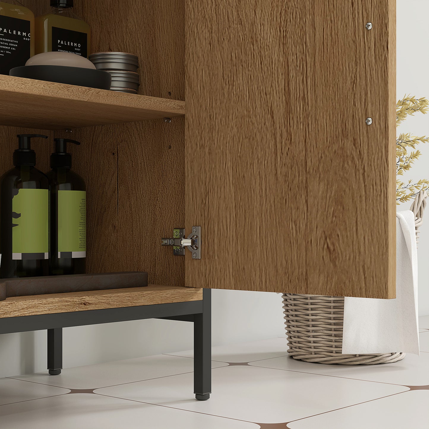 HOMCOM Bathroom Vanity Unit, Under Sink Storage Cabinet with 2 Doors, Adjustable Shelf for Basin without or with Pedestal, Oak