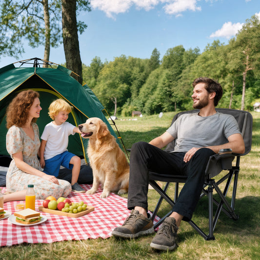 Outsunny Portable Padded Camping Chair, with Bag - Black/Grey