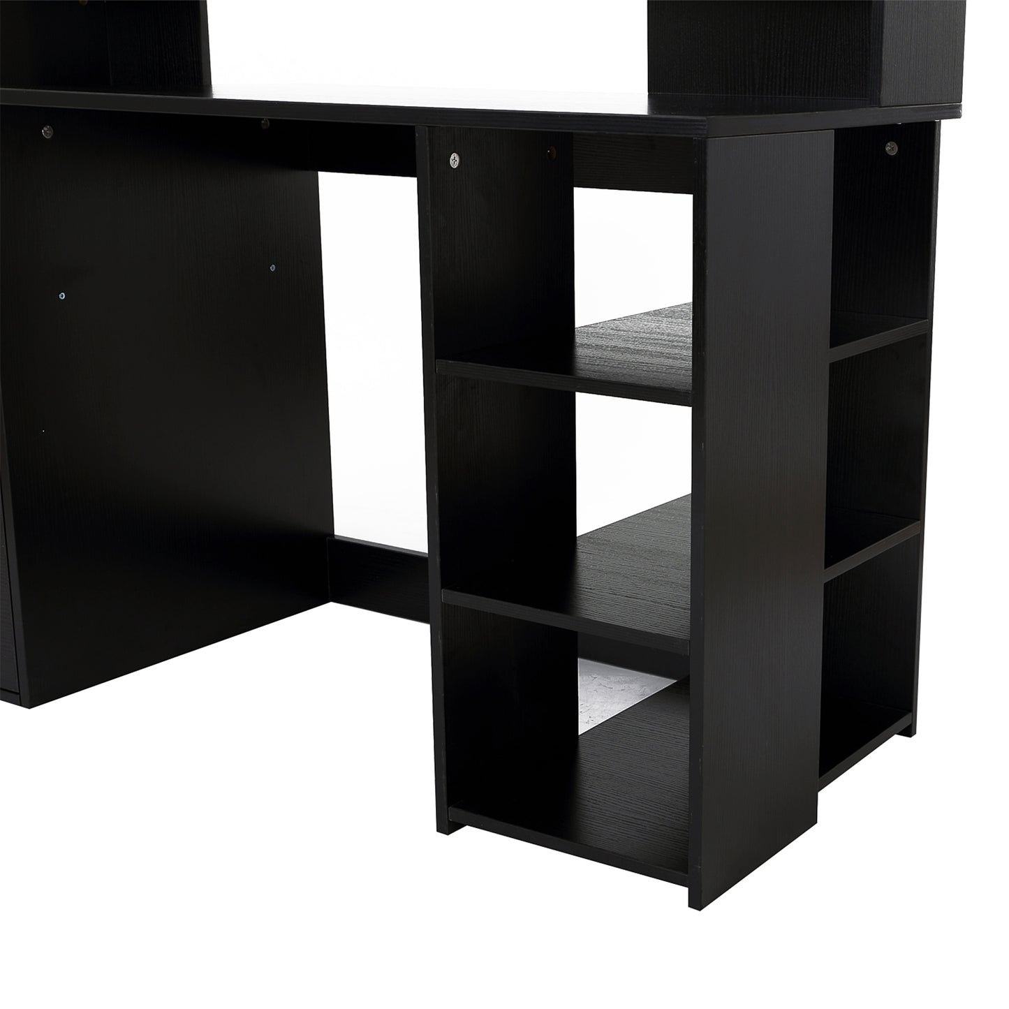 HOMCOM Computer Desk with Drawers and Storage Shelves, Office Desk Writing Table with Printer Stand, Black
