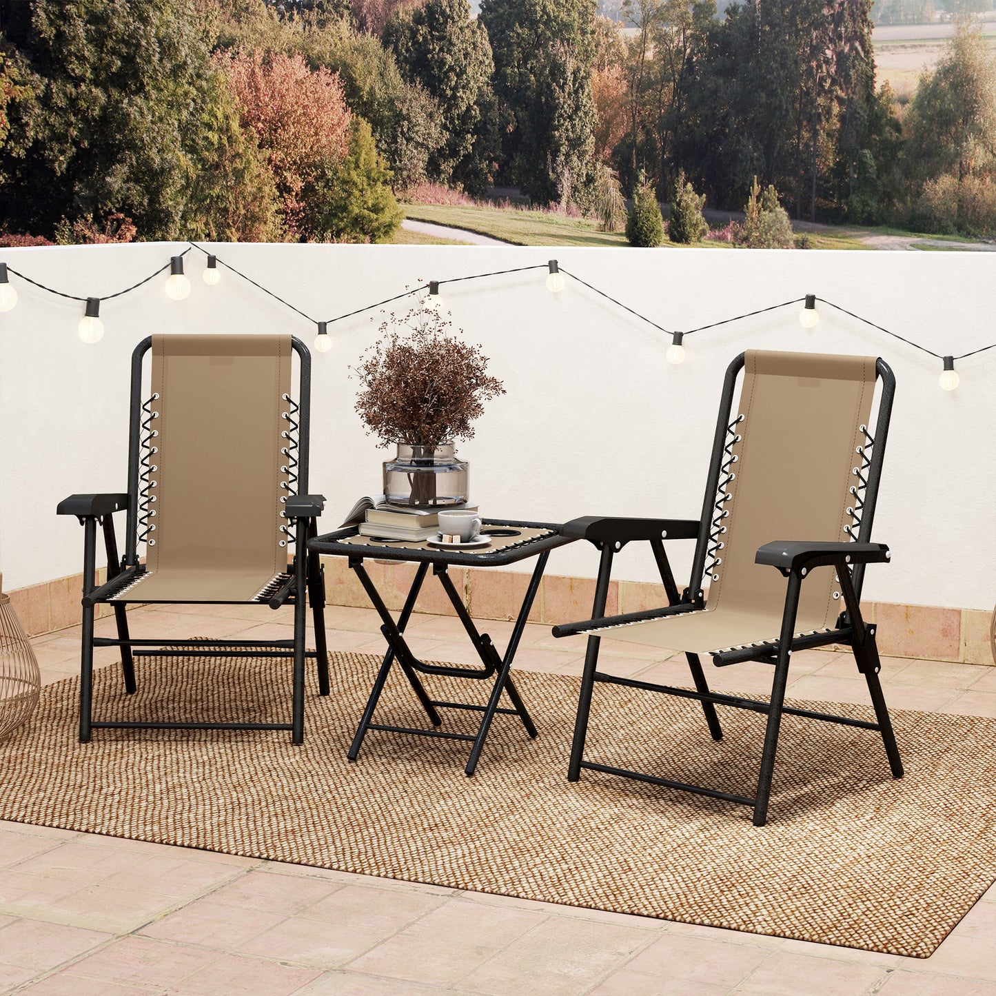 Outsunny Three-Piece Garden Table and Chair Set - Khaki--ChewyGames-ChewyGames