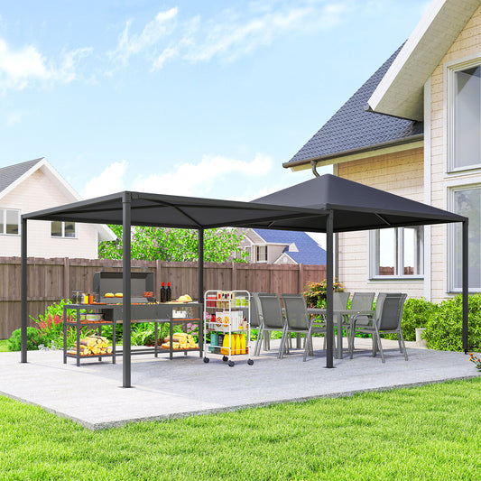 Outsunny 3 x 6m Garden Gazebo with Extendable Awning and Wheels, UPF30+ Metal Gazebo Canopy Shelter for BBQ, Dark Grey