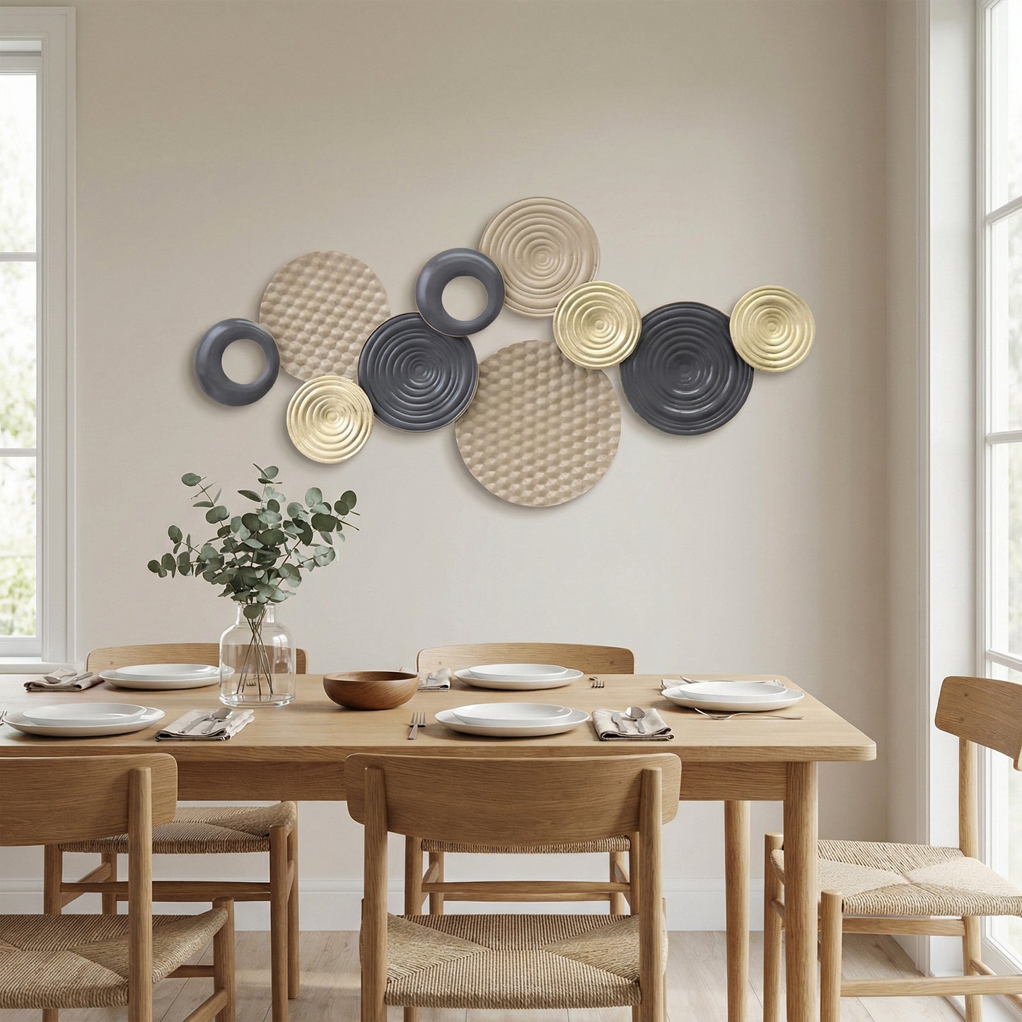 HOMCOM Metal Wall Art, Modern Hanging Wall Decor with Multi-Disc Design for Living Room Bedroom Dining Room