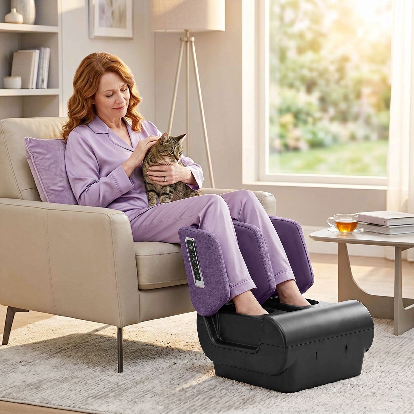 HOMCOM 2 in 1 Foot and Calf Massager with Heat, Air Compression, Timer, 3 Modes & Intensities, Purple and Black