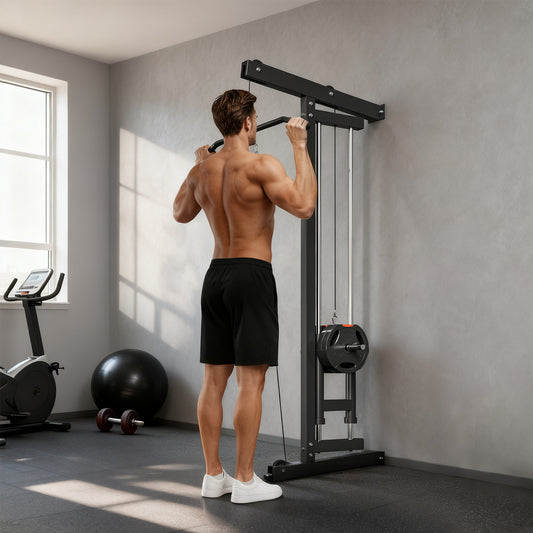 SPORTNOW Wall Mounted Lat Pull Down Machine, Crossover Cable Machine with High & Low Pulleys for Home Gym Full Body Workout