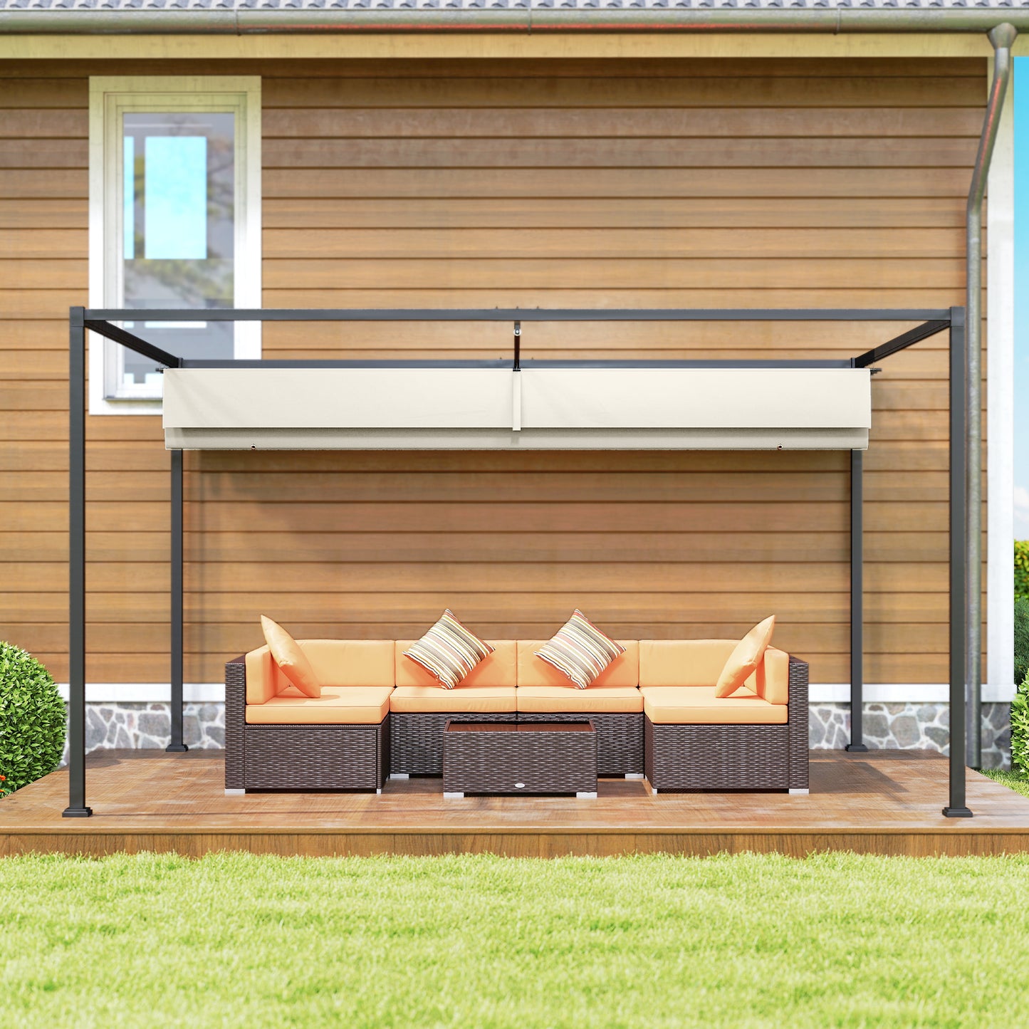 Outsunny 3x2m Metal Pergola with Retractable Roof, Garden Gazebo Canopy Shelter for Outdoor, Patio, Cream White