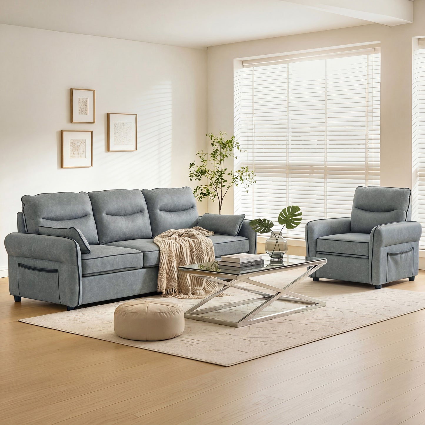 HOMCOM 3 Seater Sofa, Faux Leather Couch - Grey