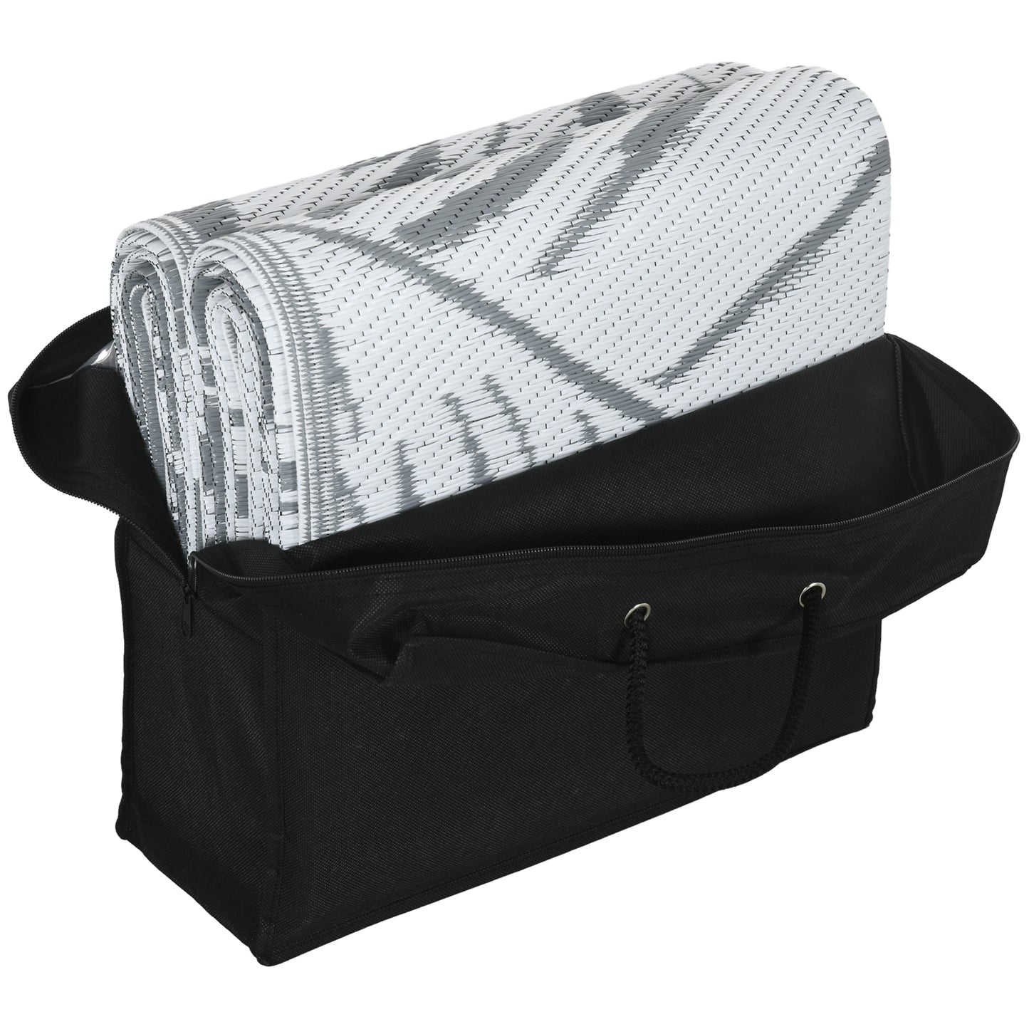 Outsunny Plastic Straw Reversible RV Outdoor Rug with Carry Bag, 182 x 274cm, Grey and White--ChewyGames-ChewyGames