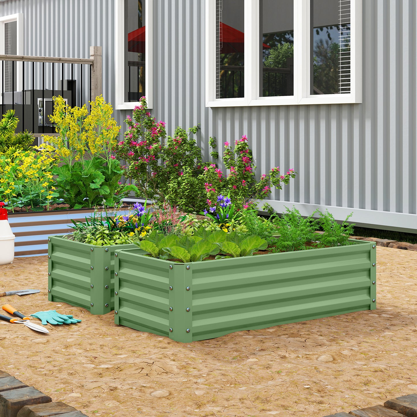 Outsunny Set of Two 110 x 50cm Steel Planter Boxes - Light Green