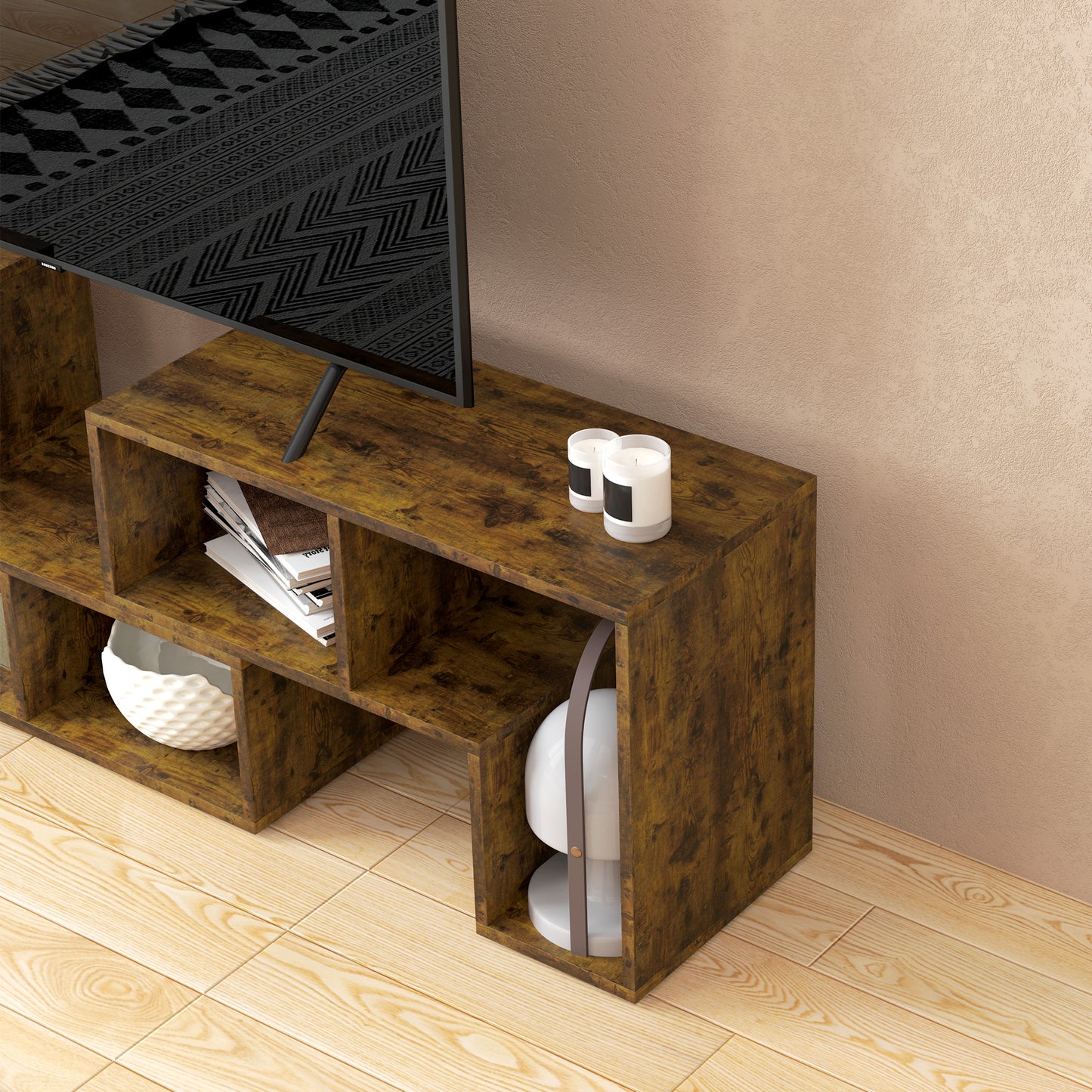 HOMCOM Three-Block Modular TV Stand - Rustic Brown