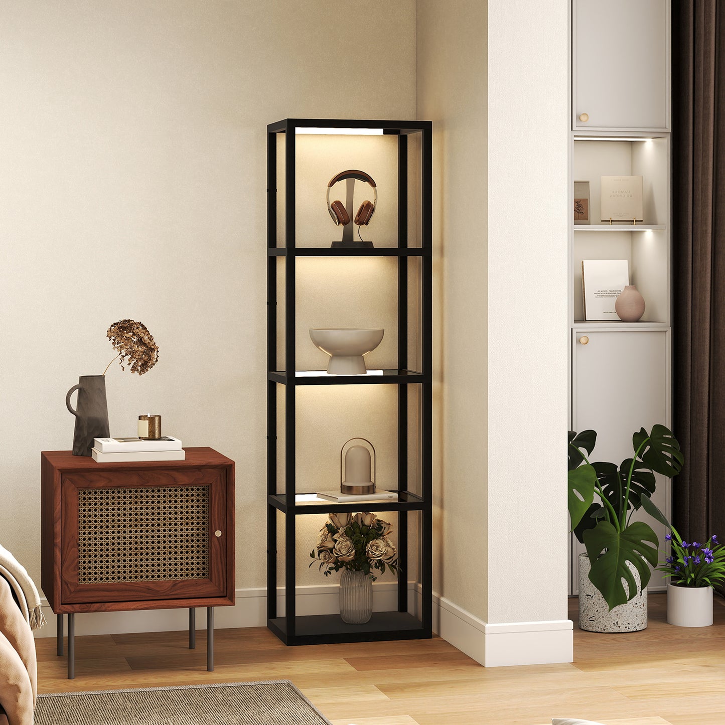 HOMCOM Four-Shelf Floor Lamp - Black
