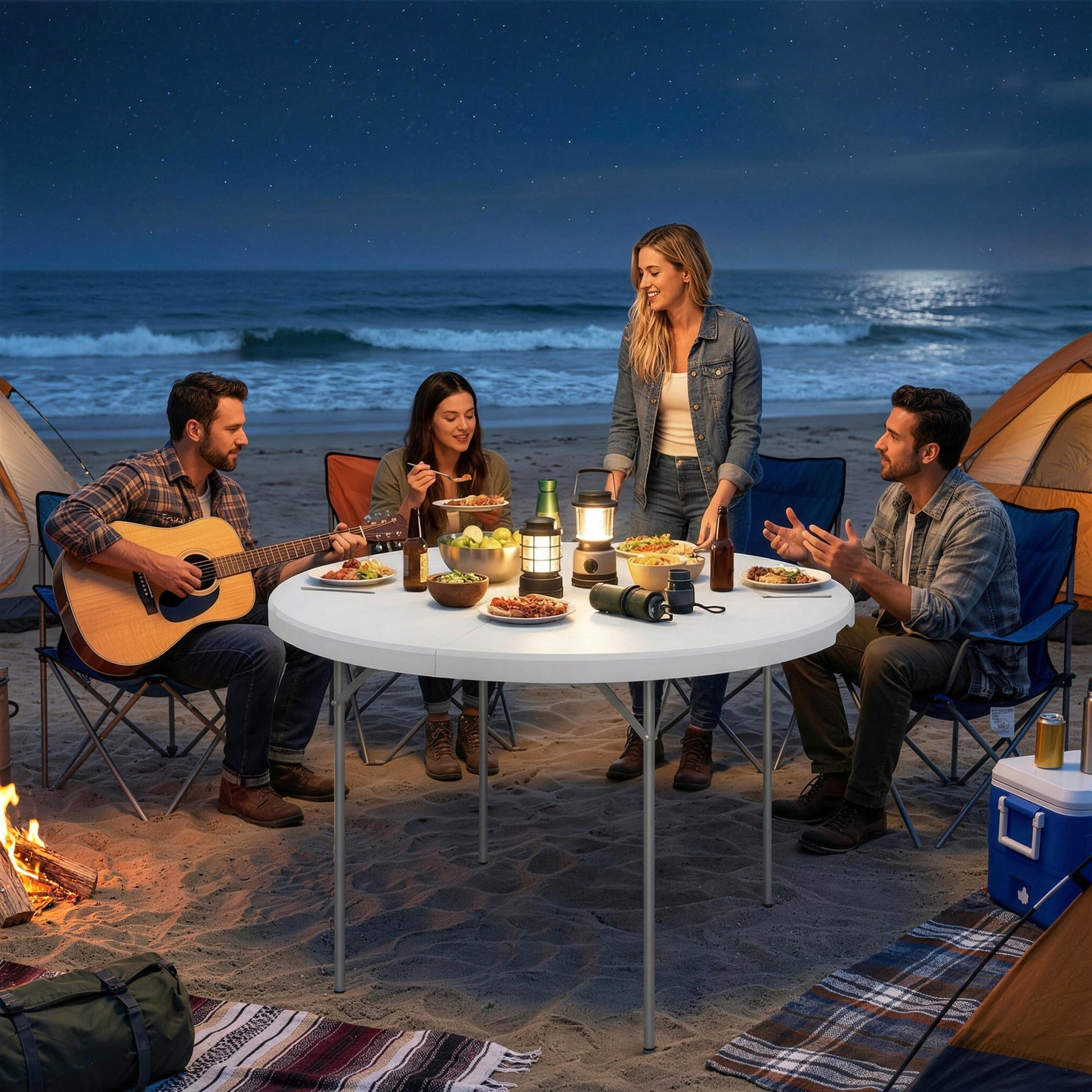 Outsunny 4ft Folding Picnic Table, Camping Table with Non-slip Foot Pads and Metal Frame, 100 kg Load, for Garden, White
