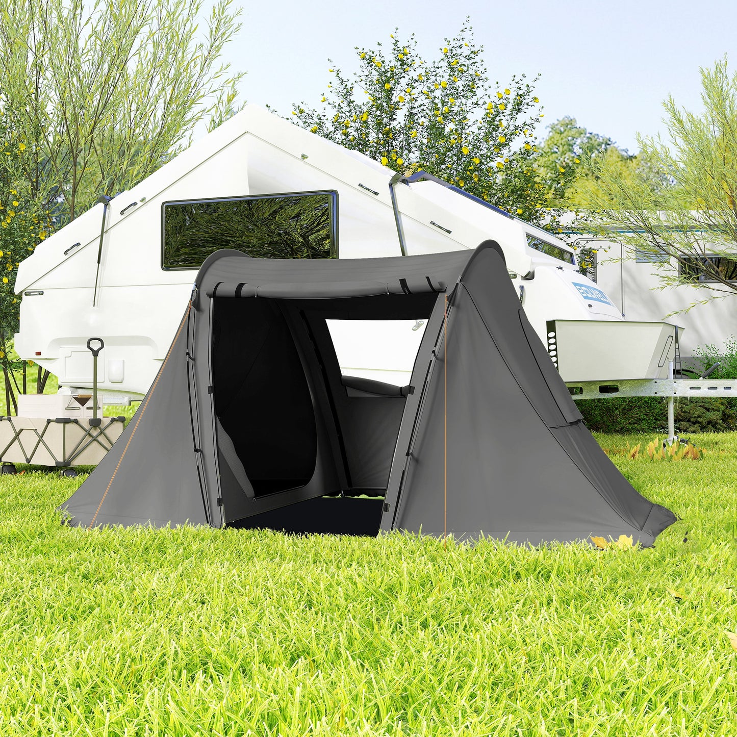 Outsunny 3 Man Camping Tent with Living Area and 2 Bedrooms, 3000mm Waterproof Family Tent with Sewn-in Groundsheet and bag, Portable Dome Shelter for Hiking, Festival, Backpacking, Drak Grey
