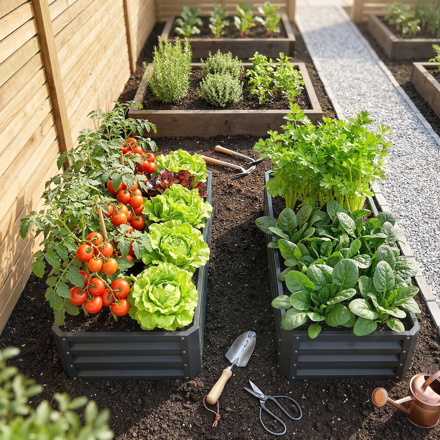 Outsunny Set of 2 Raised Beds for Garden, Galvanised Outdoor Planters for Herbs Vegetables, Use for Patio Balcony, Grey