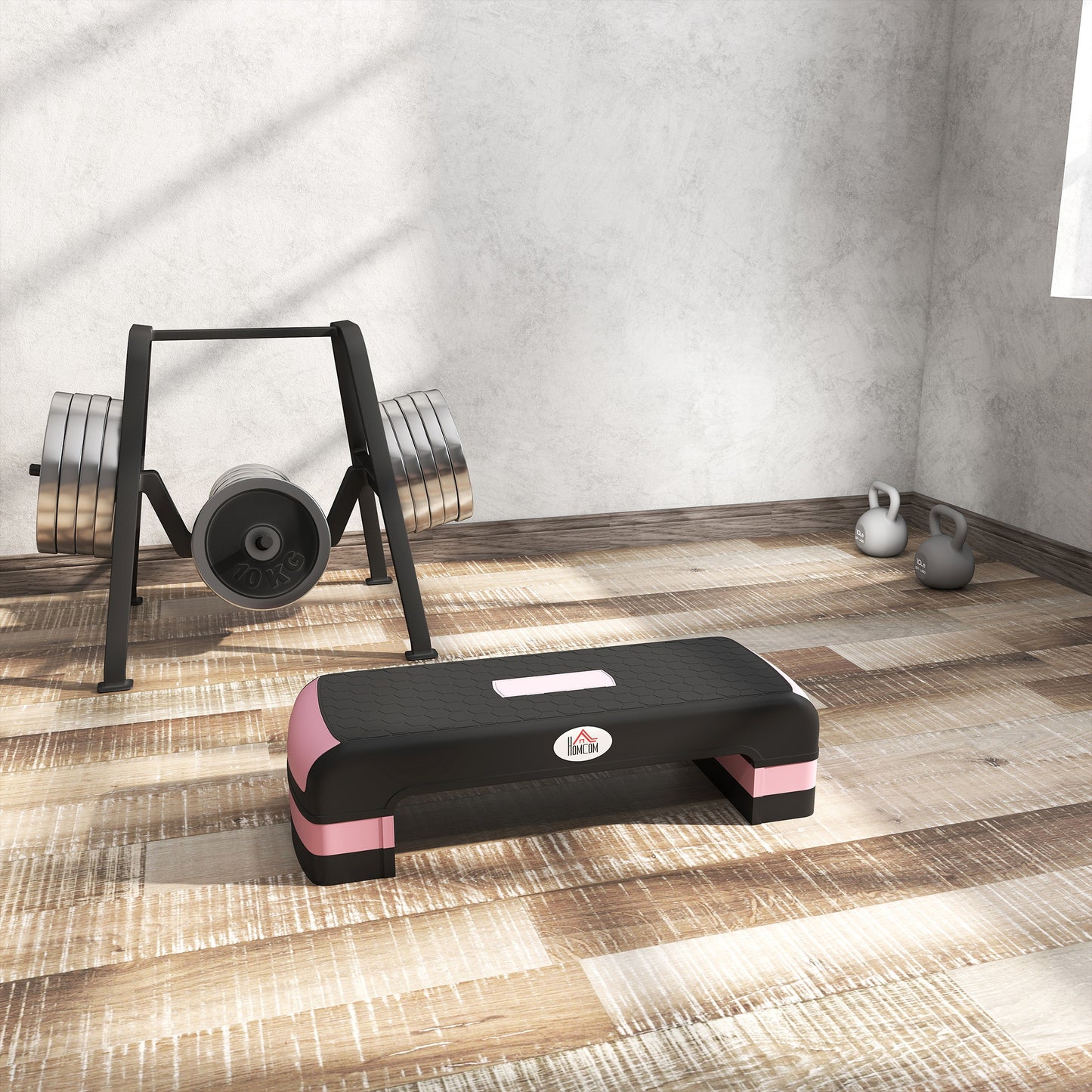 HOMCOM Aerobic Step with 3-Level Adjustable Heights for Home, Office Exercise, Black and Pink
