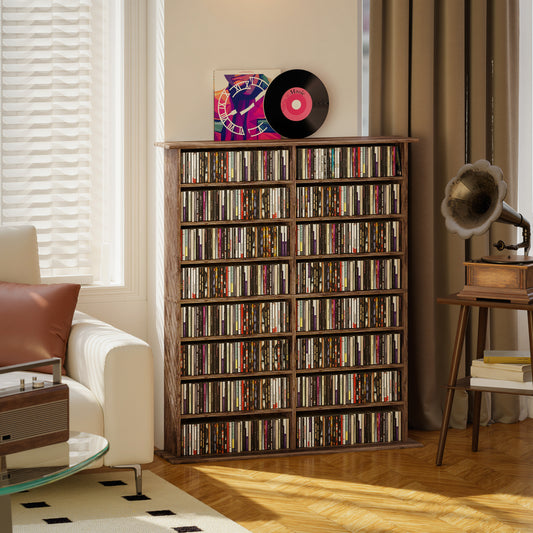 HOMCOM 16-Compartment Media Shelf - Rustic Brown