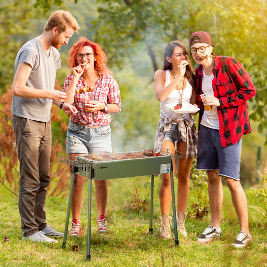 Outsunny Portable Charcoal Barbecue BBQ Grill with Seasoning Baskets and Hooks, Compact Stainless Steel Cooker for Camping Picnic Hiking Garden Party Festival, Dark Green