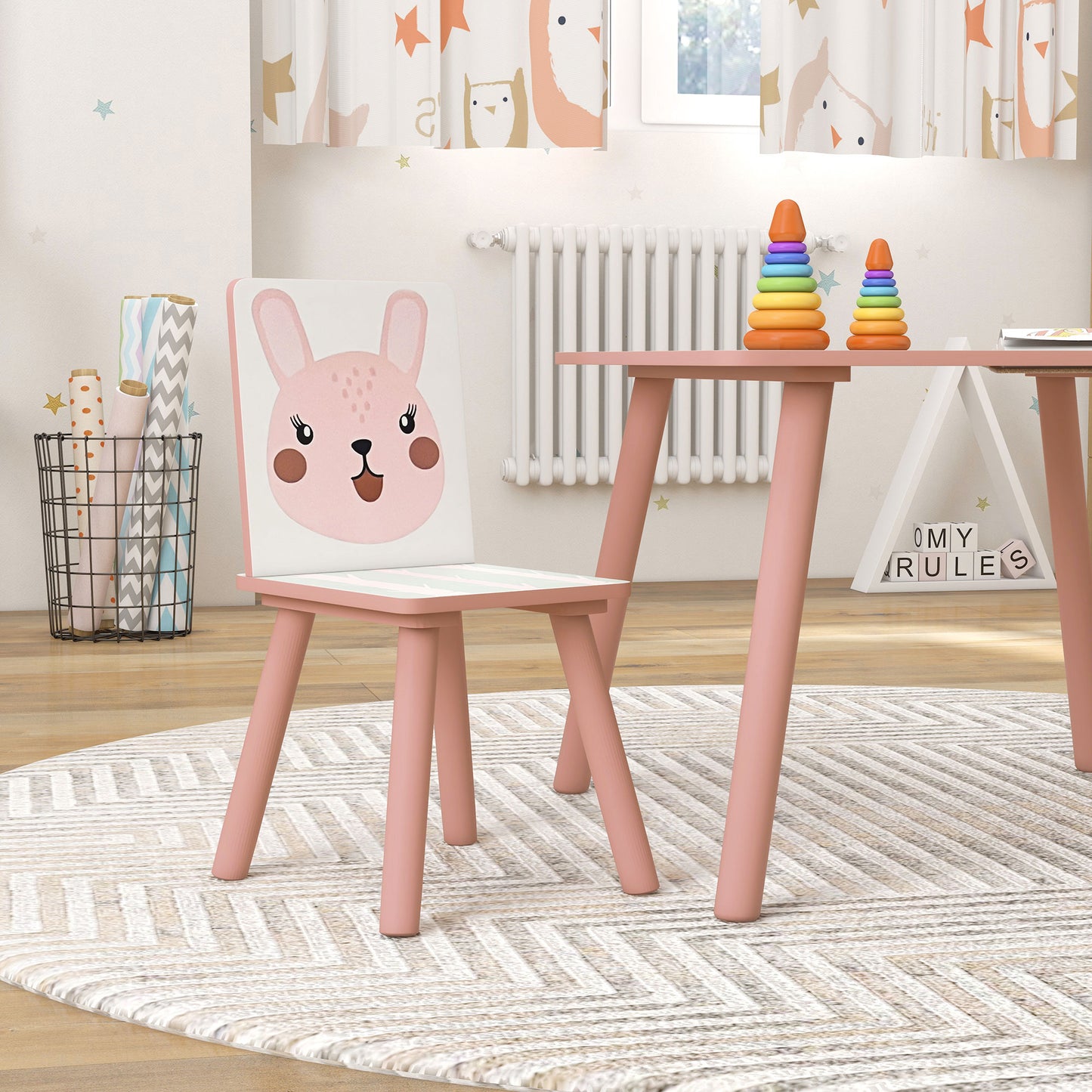 ZONEKIZ Kids and Table Chairs, Children Desk with Two Chairs, Toddler Furniture Set, for Ages 3-6 Years - Pink--ChewyGames-ChewyGames