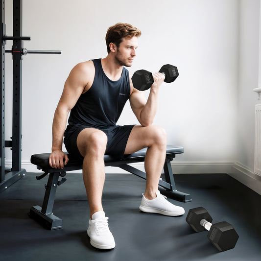 HOMCOM 2x6kg Hex Dumbbells Set Rubber Dumbbells Weight Lifting Equipment Fitness