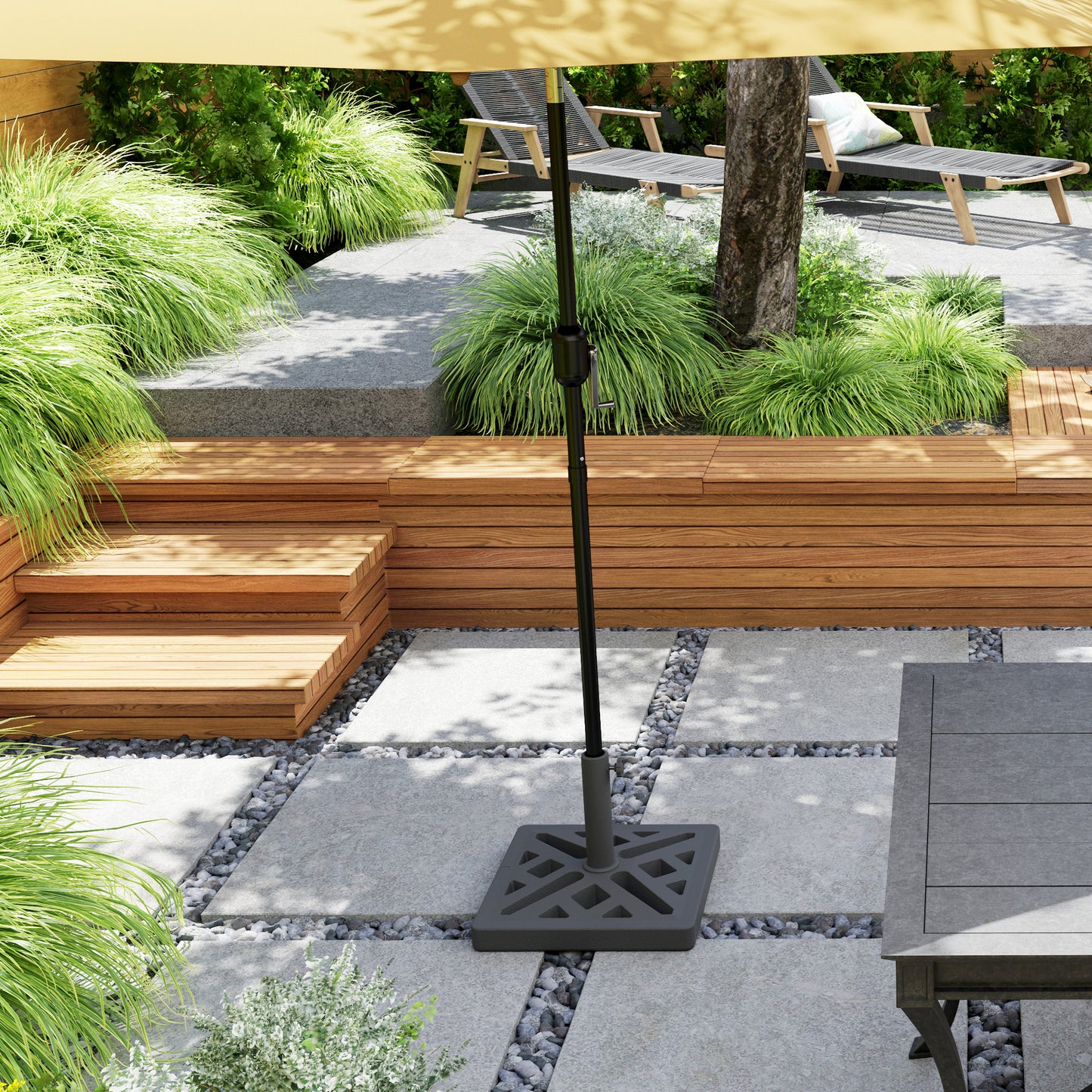 Outsunny Garden Parasol Base, 15kg HDPE Outdoor Umbrella Stand Parasol Stand with Cut-Out Design, Sun Umbrella Base for 32, 38, 48 mm Poles, Black