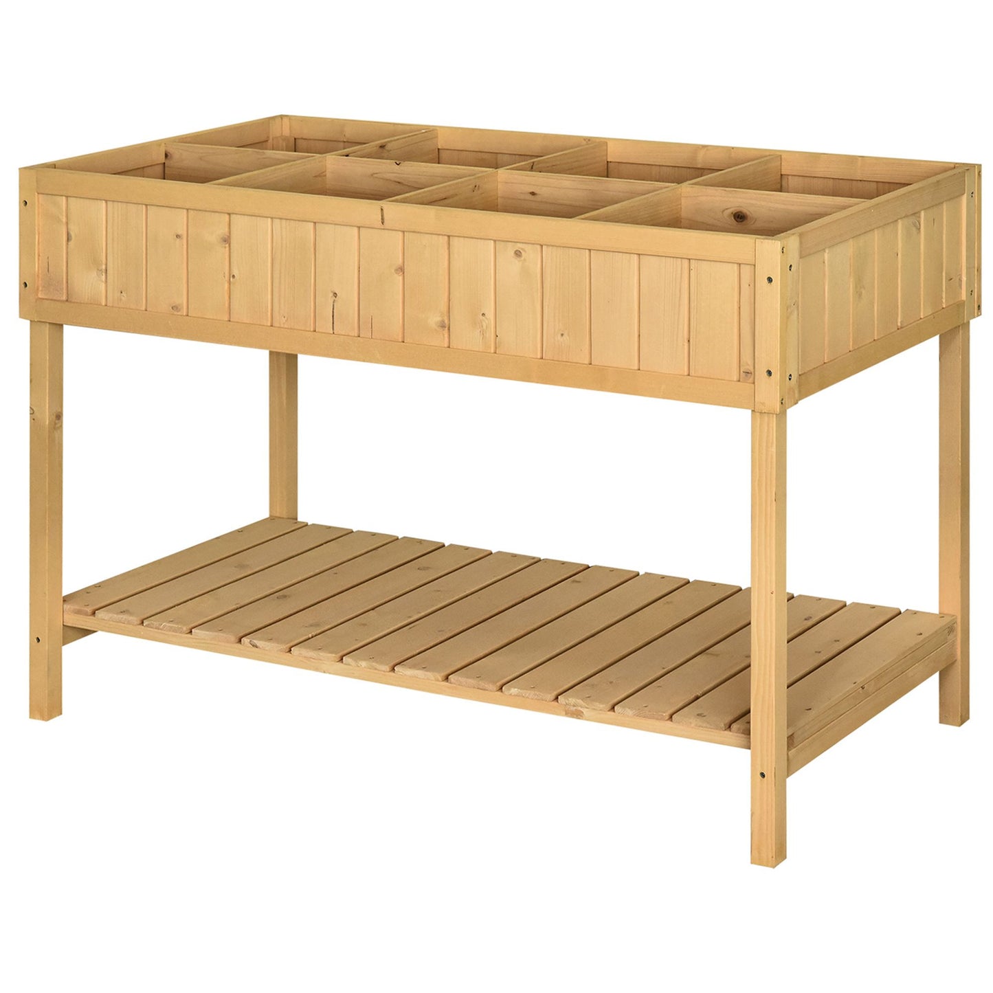 Outsunny Garden Wooden Planters, Rectangular 8 Compartment Plant Stand, Oak Tone