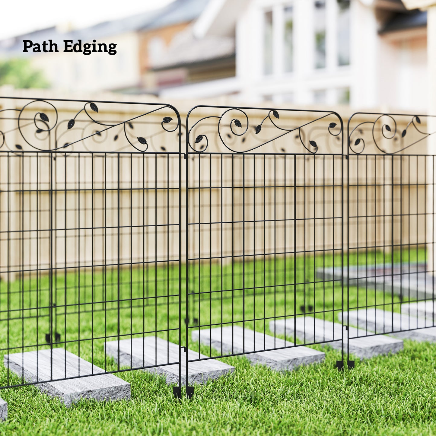Outsunny Decorative Garden Fencing, 4PCs Outdoor Picket Fence Panels, 43in x 11.5ft Rustproof Metal Wire Landscape Flower Bed Border Edging Animal Barrier, Black