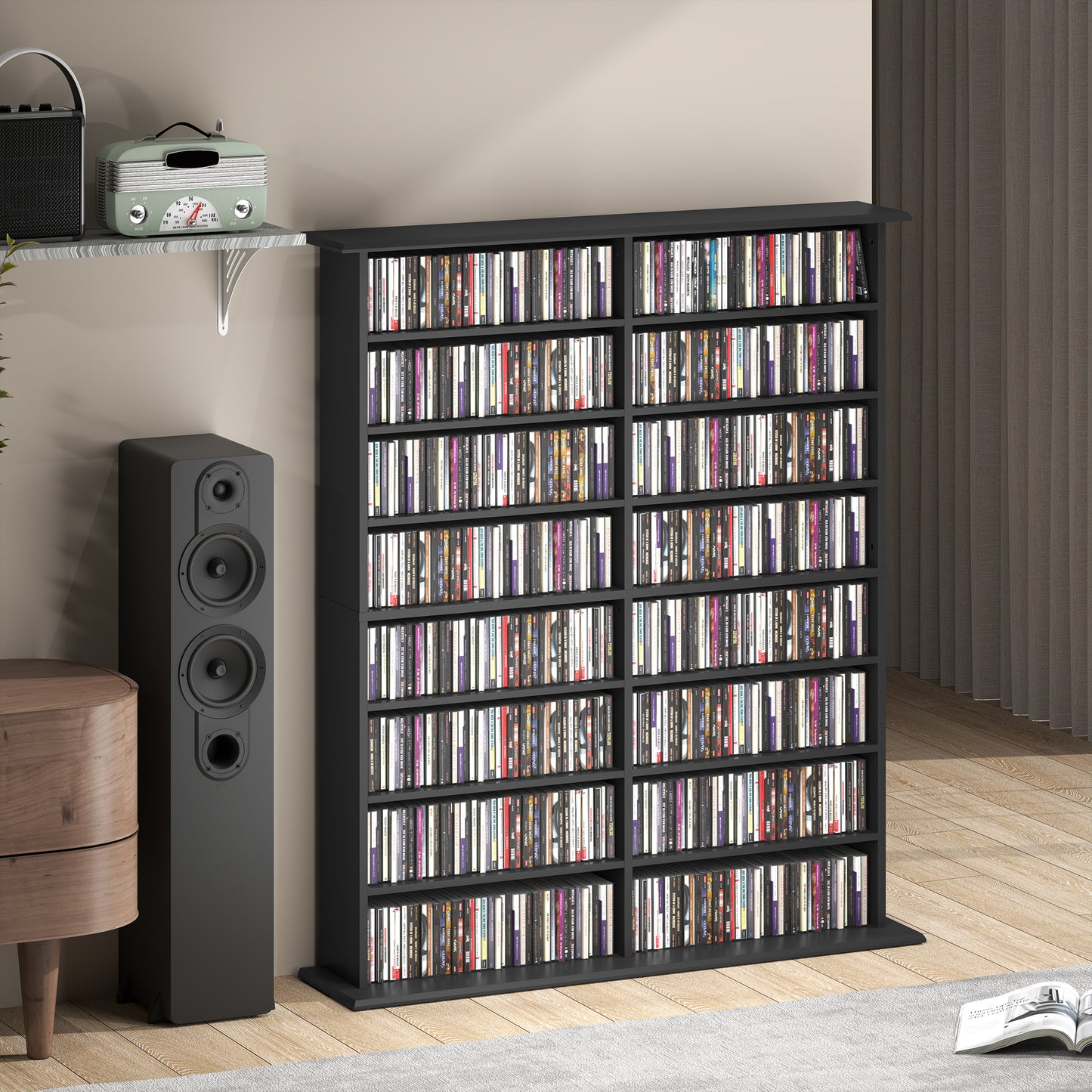 HOMCOM 16-Compartment Media Shelf - Black