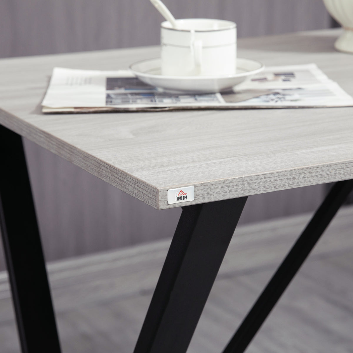 HOMCOM 120 cm Rectangular Bar Table for 4 People, Modern Breakfast Bar Table with Wood Effect Tabletop, Steel Legs, Coffee Desk for Living Room, White