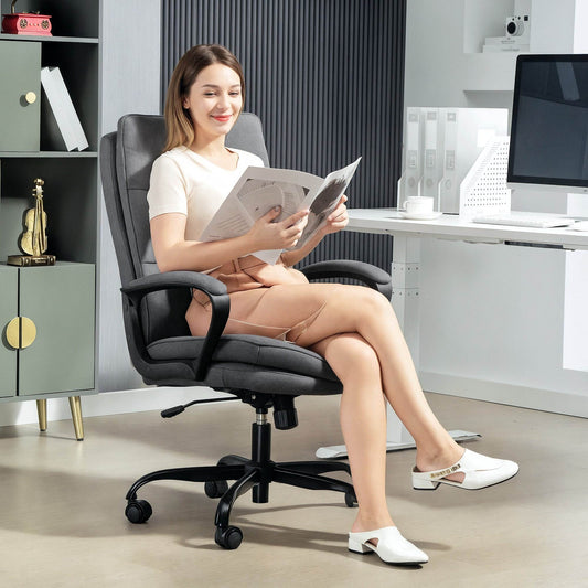 HOMCOM Double Padded Linen-Look Office Chair - Charcoal Grey