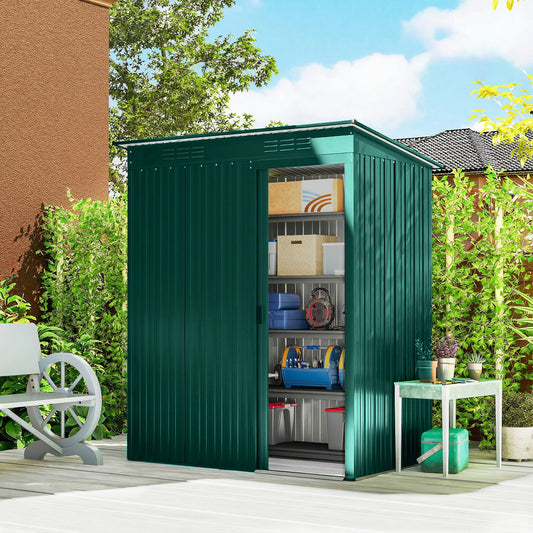 Outsunny 5 x 3.5ft Metal Garden Storage Shed with Effortless Assembly and 2 Pairs of Gloves, Waterproof Outdoor Shed, Green