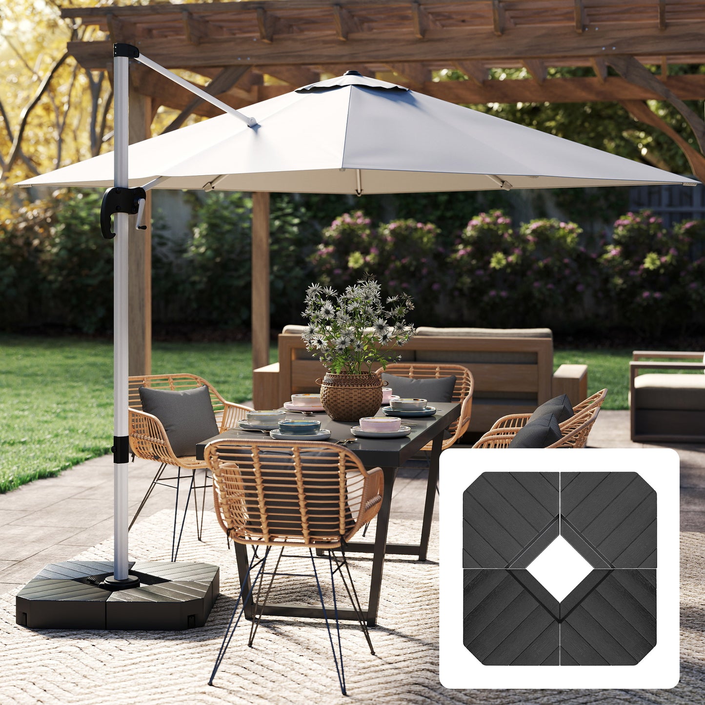 Outsunny Umbrella Weights for Cantilever Parasols, Set of 4 Heavy Duty Parasol Base Stand Weights, 80kg Sand or 60kg Water Filled, Black