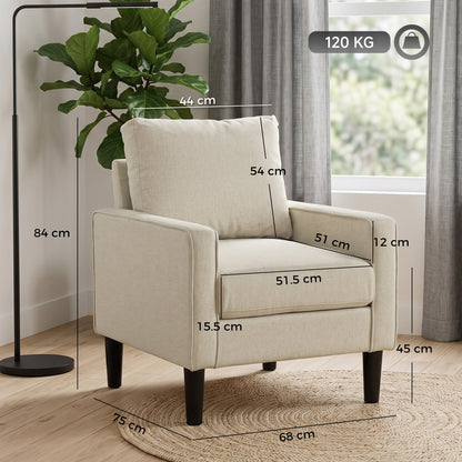 HOMCOM Accent Chair, Removable Pillow Linen Armchair with Comfy Spring Cushion for Living Room, Bedroom, Study, Cream